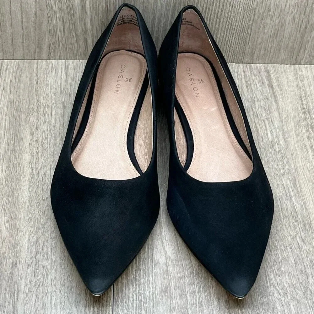 Caslon Shoes Womens Sz 7M Laurel Pointed Toe Water Resistant Flats Leather Black - Picture 2 of 12